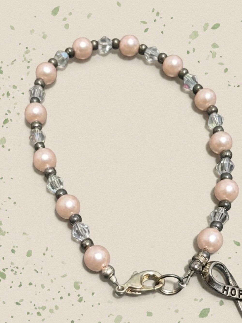 Hope Bracelet w/ Ribbon Charm | Pink Beaded Breast Cancer Awareness Bracelet - Picture 3 of 8